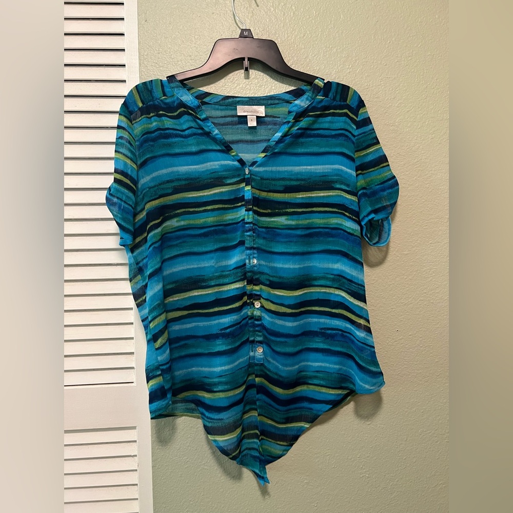 dressbarn Teal and Lime Button Down Shirt